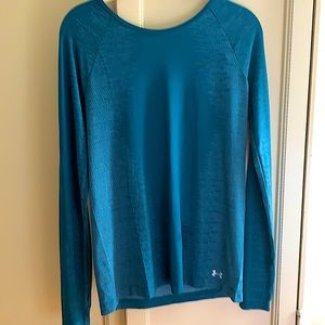 Under armor teal blue, long sleeved athletic top